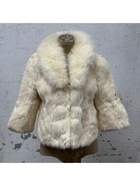 Vintage Y2K Cream Rabbit & Fox Fur Coat
